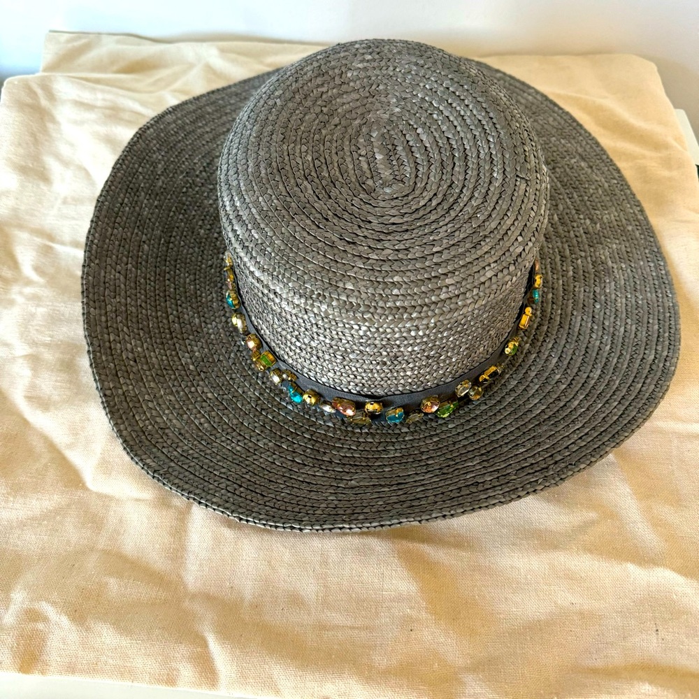 Lele Sadoughi Embellished Straw Hat